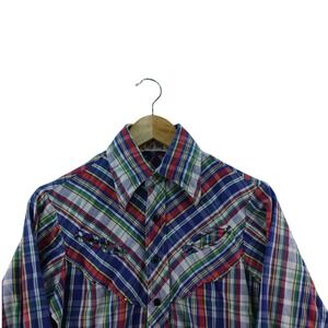 Vintage 70 Western Plaid Flannel Shirt Men S Mad Man Hardware Cowboy Long Sleeve